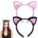 Vantobest 2-PACK Plush Cat Ears Headband Soft Fuzzy Hair Band For Women Cosplay Hair Accessories For Halloween Party Spa Makeup