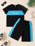 Boys Flawless Letter Print Short Sleeve Tee & Shorts Set Casual Versatile 2-PIECE Co Ord Set For Summer