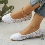 Elegant Ballet Flats For Women Embroidered Lace Mesh Breathable Slip-on Shoes With Mary-jane Strap All-season Summer Style Fabri