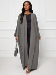 Ramadan Solid Crew Neck Long Sleeve Kaftan Dress Modest Loose Maxi Length Dress Women's Clothing