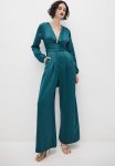 Satin Plunging Long Sleeve Jumpsuit - Deep Teal
