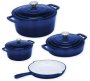 Dolphin 7 Piece Cast Iron Cookware Set - Blue Pot With Lid 200 L Capacity Steel Non-stick