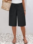 Plus Size Dual Pockets Drawstring Shorts Casual Solid Color Shorts For Spring & Summer Women's Plus Size Clothing