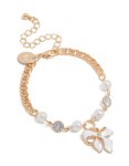 Goldair Gold Pearl & Bow Charm Bracelet