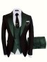 Formal 3 Pieces Set Men's One Button Suit Jacket & Vest & Pants Suit Set For Business Dinner Wedding Party