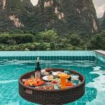 Round Rattan Woven Serving Tray Rattan Floating Breakfast Tray With Handles Swimming Pool Floats For Adults For Sandbars Spas Ba
