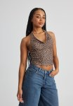 Kelly Mesh Cowl Neck Halter - Leopard Print