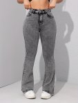 High Stretch Washed Bootcut Jeans Slant Pockets Casual Denim Pants Women's Denim Jeans & Clothing