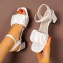 Women's Chunky Mid Heeled Sandals Ruched Band Square Open Toe Ankle Strap Shoes All-match Outdoor Sandals