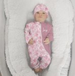 Baby Grow With Beanie And Bow Retro Pinky Floral