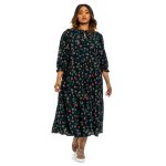 Donnay Plus Size Fit & Flare Smart Dress - Ditsy Print