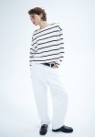 Oversized Boat-neck Top - White Black Striped