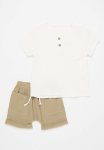 PoP Candy Textured Top & Short Set - Beige & White