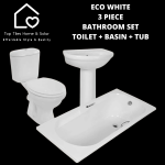 White Ceramic 3 Piece Round Bathroom Set - Basin + Toilet + Bathtub