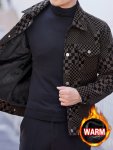 Men's Casual Checkerboard Pattern Pu Leather Jacket Button Up Lapel Jacket