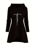 Letter Print Drawstring Hoodie Casual Long Sleeve Hooded Sweatshirt Women's Clothing