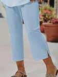 Plus Size Button Decor Slit Cropped Pants Casual Elastic Waist Pants For Spring & Fall Women's Plus Size Clothing