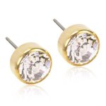 Blomdahl Gold Titanium Earrings Cubic Zirconia Swarovski Bezel Crystal