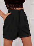 Solid Color High Waist Loose Shorts Casual Slant Pockets Shorts For Spring & Summer Women's Clothing