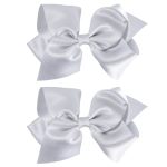 4" Shiny Silver Ribbon Hair Bow Clip Alligator Barrettes Pins Toddler Teen Girls Outfit Decor Accessories Kids Back School Valen