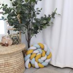 Cot Bumper Braided 3 Strand Duck Egg Mustard And Light Grey