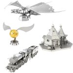 Fascinations Metal Earth 3D Metal Model Kits - Harry Potter Set Of 4 - Hogwarts Express Train Hagrid's Hut Golden Snitch Gringot