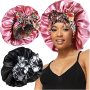 2PCS Large Silky Bonnets With Tie Band Braid Bonnet Satin Bonnet For Sleeping Curly Hair A