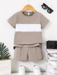 2PCS Boys Casual Stitching Short Sleeve T-Shirt & Shorts Set Comfy Summer Boys Clothes