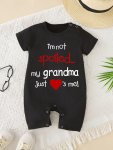 I'm Not Spoiled... My Grandma Just Loves Me " Cute Letter Print Baby Summer Short-sleeved Four-corner Climbing Suit Baby Boys An