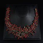 Teyglen Women Bride Wedding Rhinestone Crystal Hair Vine Full Red Crystal And Pearl Beads Long Headband Bridal Red Hair Vine Wed