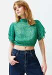 Floral Pattern Woven Blouse - Dark Green