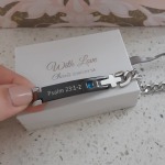 J12 - CBA101977 - Men's Personalized Words And Birthstone Stainless Steel Cross Bracelet