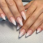 24PCS Glossy Medium Almond Fake Nails Pink And White Gradient Press On Nails Sweet False Nails For Women Girls Daily Wear