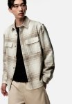 Regular Fit Felted Overshirt - Beige checked