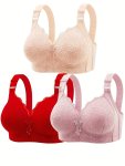 3PCS Solid Seamless Tassel Decor Adjustable Straps Floral Lace Wireless Tank Bra Sexy Comfy Push Up Bra Women's Lingerie & Under