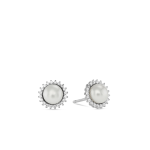 Sterling Silver Freshwater Pearl & Cubic Zirconia Daisy Stud Earrings