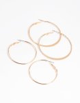 Goldair Gold Plain Hoop Earring Set