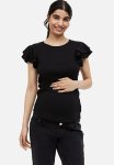 Mama Flutter-sleeved Jersey Top - Black