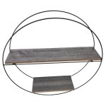 Wood And Metal Wall Shelf 2 Rack Circle 43CM