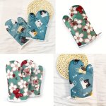 1PC Oven Mitt Colorful Printed Heat Resistant Mitts Microwave Oven Thickened Baking Oven Insulation Gloves Non-slip Grip Surface