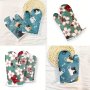 1PC Oven Mitt Colorful Printed Heat Resistant Mitts Microwave Oven Thickened Baking Oven Insulation Gloves Non-slip Grip Surfaces And Hanging Loop Gloves Kitchen Supplies