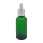 30ML Green Glass Aromatherapy Bottle With Pipette - White & Silver Collar 18 78