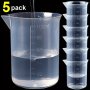 5PCS Measuring Cup 100ML Measuring Cup Transparent Plastic Scale Beaker Lab Chemical Laboratory Cups Measuring Cup For Resin Water Kitchen Baking Tools Kitchen Accessaries