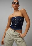 Denim Button Through Bandeau - Indigo