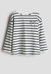 Embroidery-detail Cotton Top - Blue & White