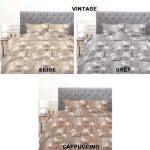 Simon Baker Vintage Printed Duvet Set Various Colours & Sizes - Beige Three Quarter 150CM X 200CM +1 Pillowcase 45CM X 70CM