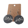 Stainless Steel Perspex And Leather Earrings - Black Hanging Bird Design