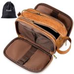 Elviros Toiletry Bag For Men Large Travel Shaving Dopp Kit Water-resistant Bathroom Toiletries Organizer Pu Leather Cosmetic Bag