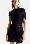Studio: Draped Mesh Dress - Black Patterned