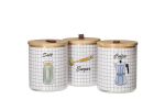Glass Wooden Tea Coffee And Sugar Container